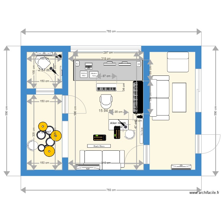 Studio D enregistrement. Plan de 0 pièce et 0 m2