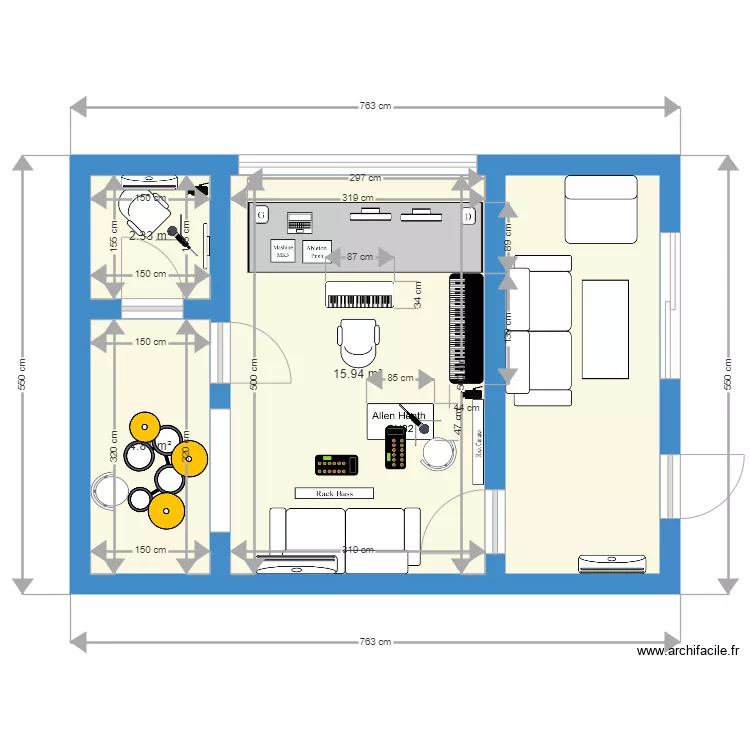 Studio D enregistrement. Plan de Studio D enregistrement. Plan de
