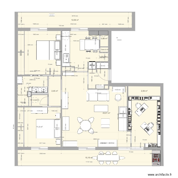 t4fino7.3. Plan de 14 pièces et 116 m2