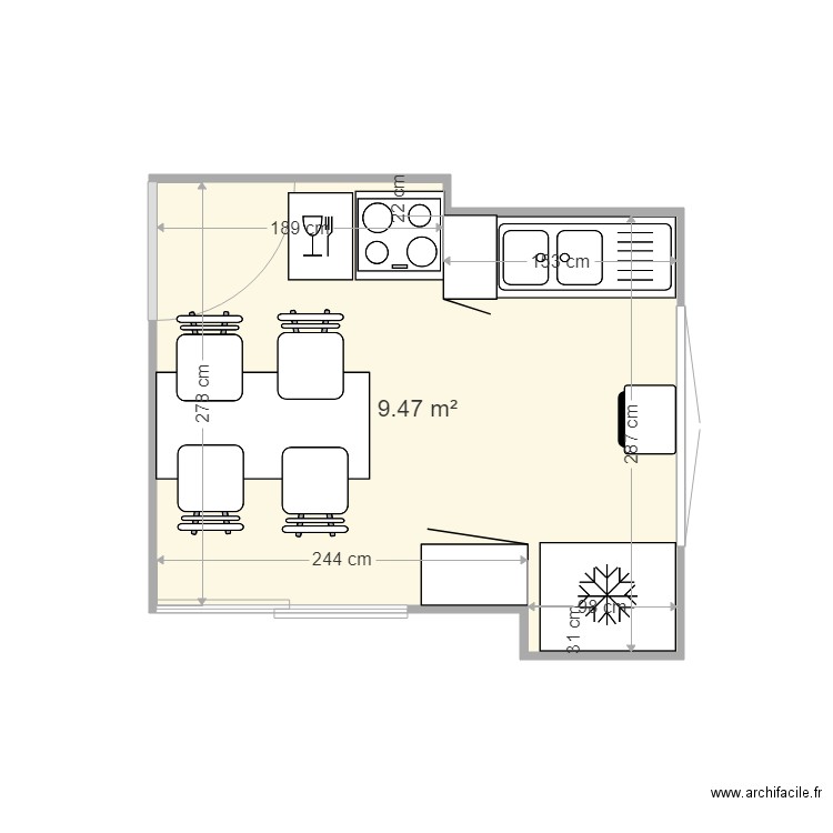 Cuisine Champagne meublée. Plan de 0 pièce et 0 m2