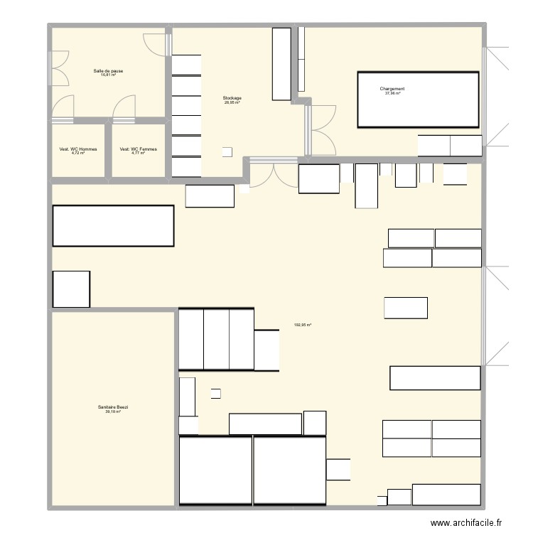 Boulangerie. Plan de 7 pièces et 325 m2