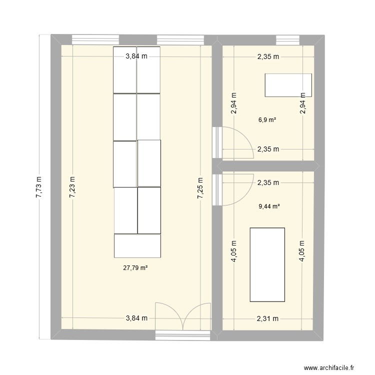 Magasin Moliere. Plan de 3 pièces et 44 m2