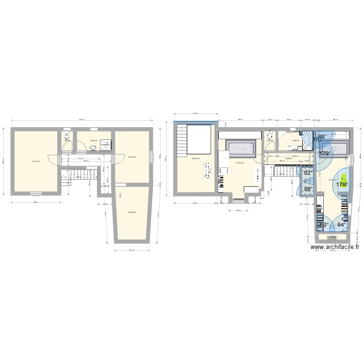 Plan maison étage. Plan de 13 pièces et 115 m2
