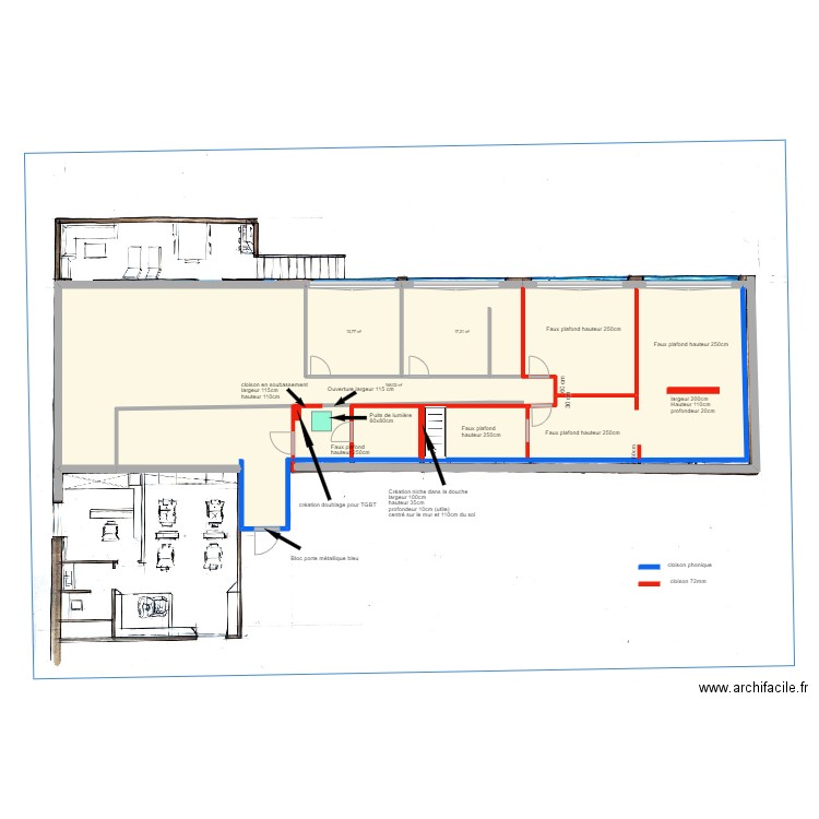 plan KAMEL cloisonnement. Plan de 3 pièces et 197 m2