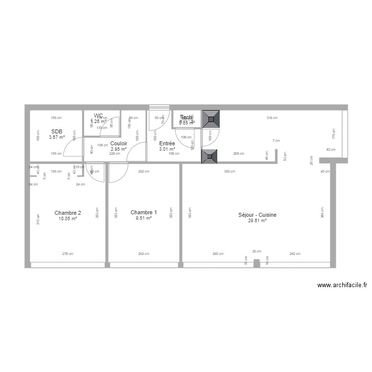 Andrew EDL. Plan de 8 pièces et 61 m2