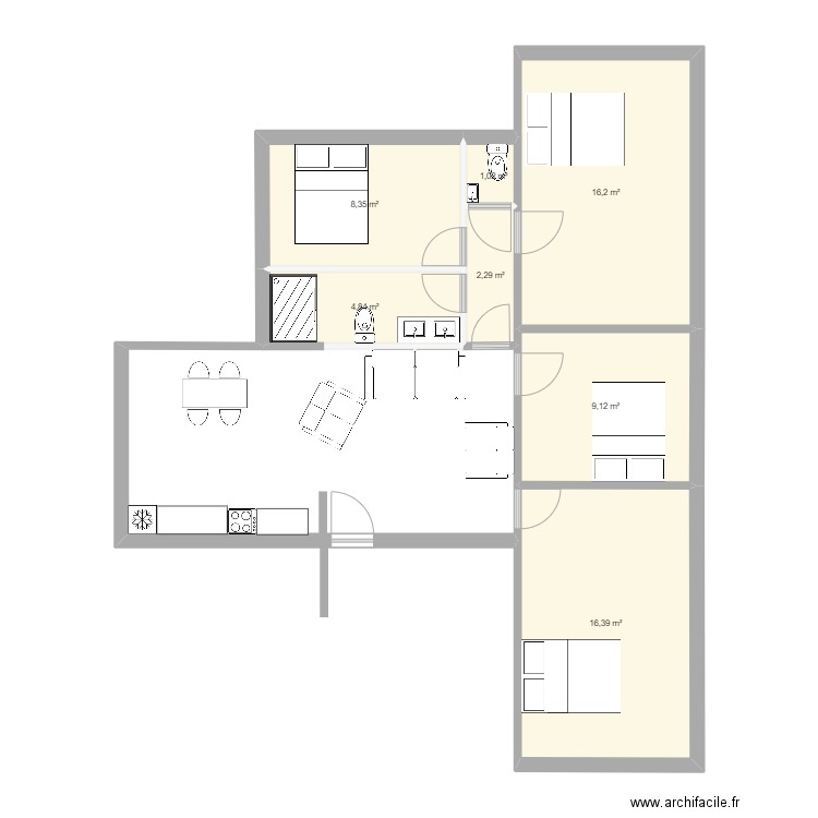 gloria 2-3-23. Plan de 7 pièces et 58 m2