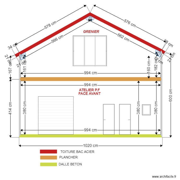 Plan de coté atelier bois FACE AVANT. Plan de 0 pièce et 0 m2