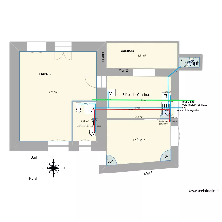 2022 09 Resau eau froide eau chaude. Plan de 