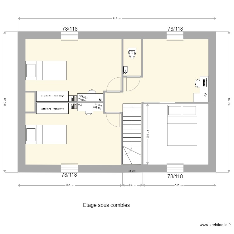 etage sous combles. Plan de 0 pièce et 0 m2