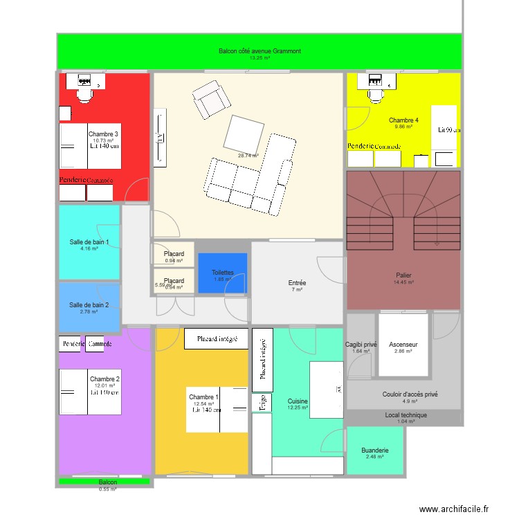 Version lits doubles. Plan de 0 pièce et 0 m2