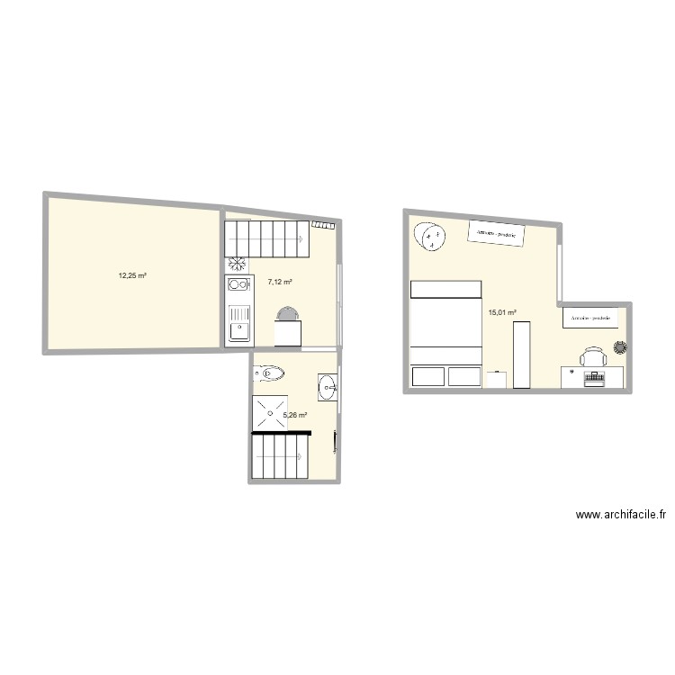 Studio - option 8. Plan de 4 pièces et 40 m2