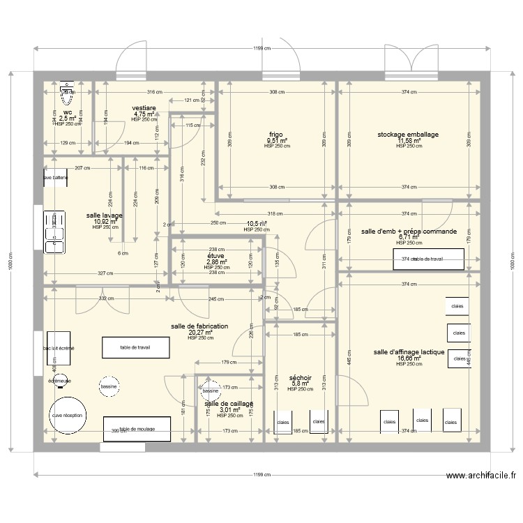 fromagerie LASNIER GOURMAUD. Plan de 12 pièces et 105 m2