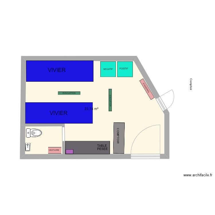 VIVIERS BOURG 2. Plan de 1 pièce et 24 m2