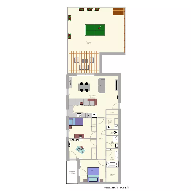 Appartement cuisine ouverte. Plan de 