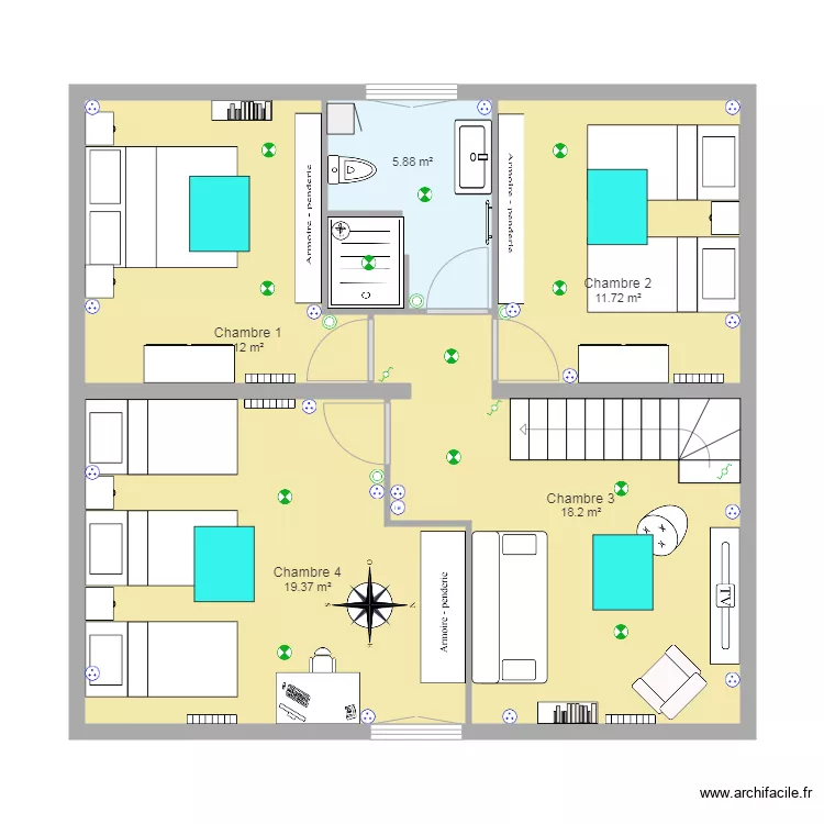 amenagement grenier bayonne 4 chambres meubles et prises. Plan de 