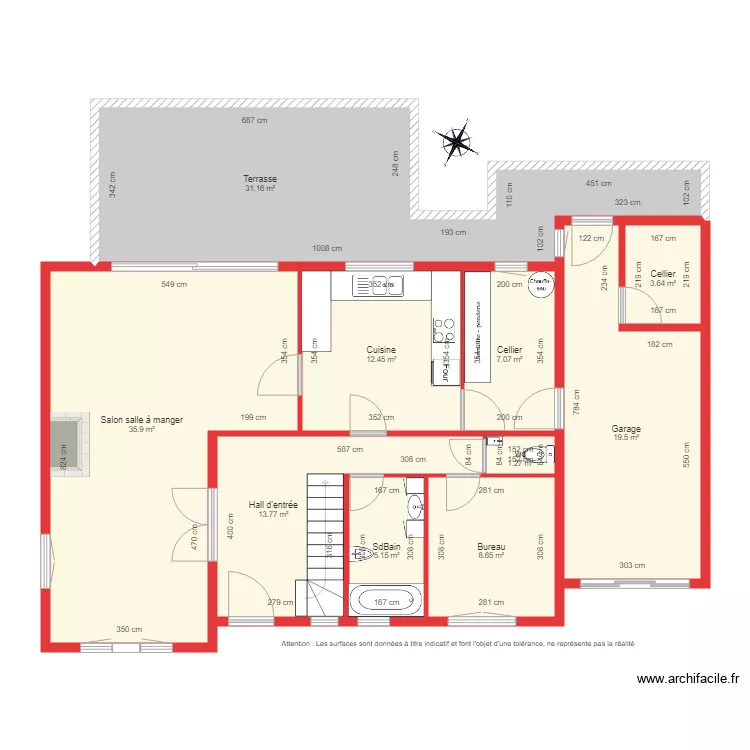 BI 3316 rdc cot&eacute;. Plan de 