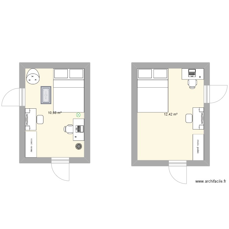 Chambre lilly et Lalie. Plan de 2 pièces et 23 m2