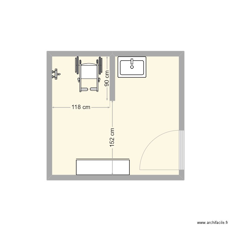 Berger SDB existant. Plan de 1 pièce et 6 m2