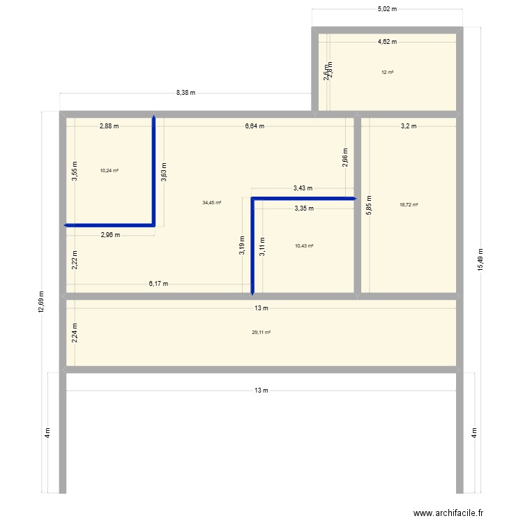 LOCAL V2. Plan de 6 pièces et 115 m2