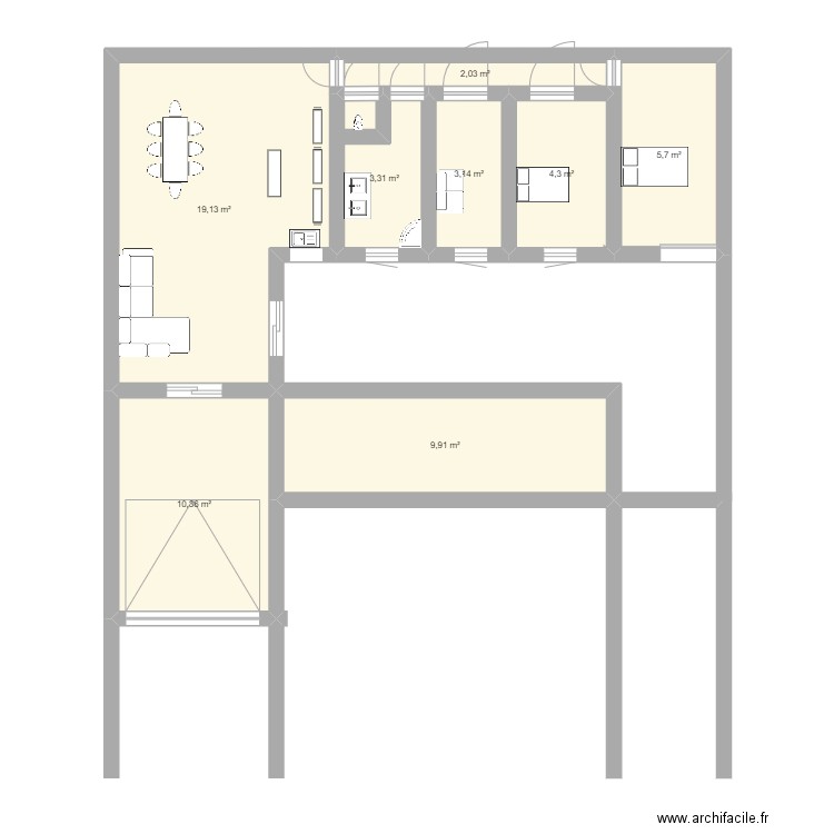 cavailler. Plan de 8 pièces et 58 m2