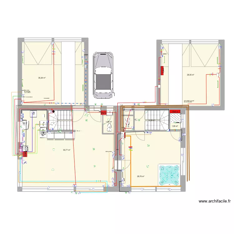 rez de chauss&eacute;e prises. Plan de 