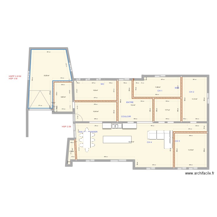 projet minihy treguier maison perso. Plan de 11 pièces et 167 m2