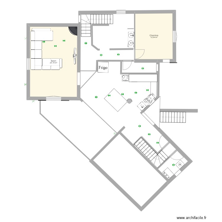 Plan étage . Plan de 2 pièces et 37 m2