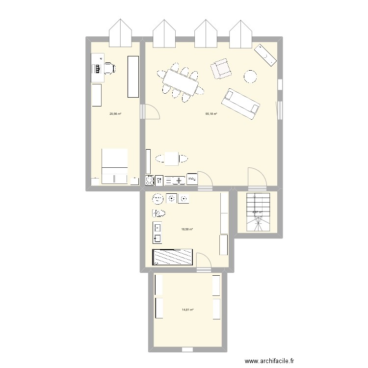 3ème après travaux B. Plan de 5 pièces et 114 m2