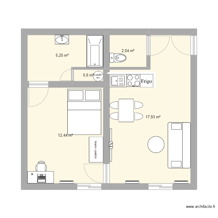 Appt LCD. Plan de 5 pièces et 38 m2