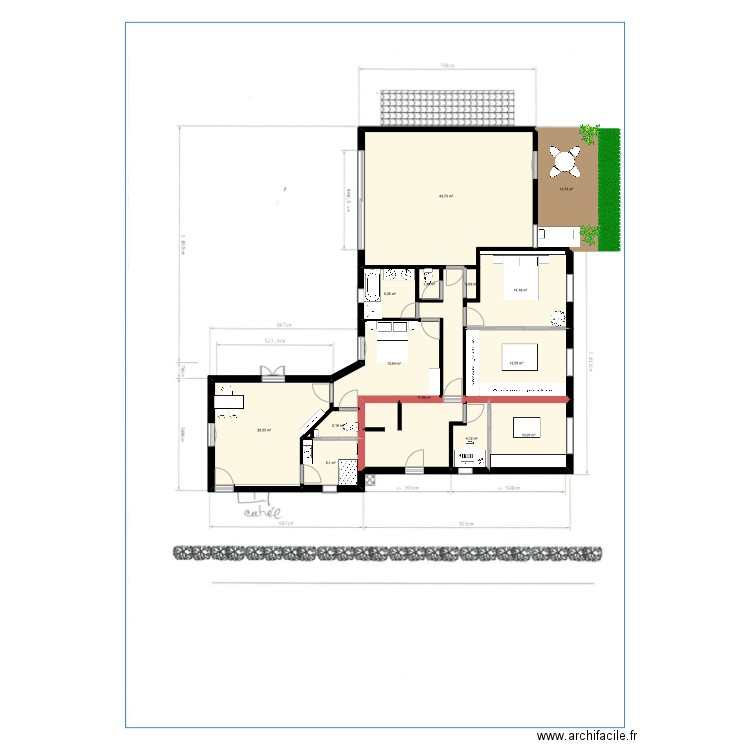 DAVEZIEUX. Plan de 14 pièces et 166 m2