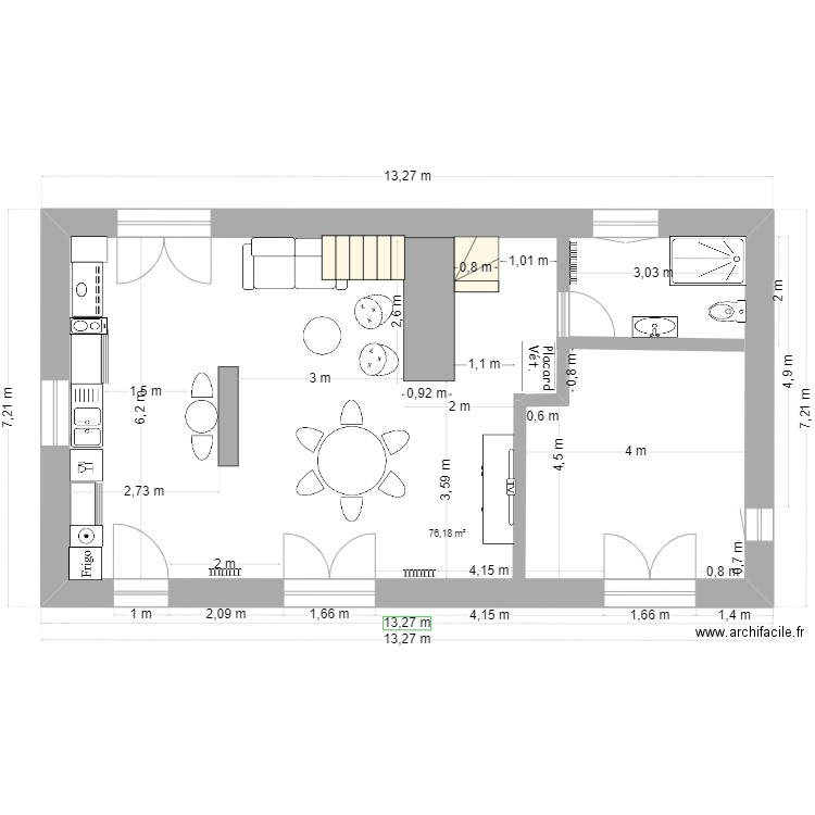 RDC GRANGE laurence. Plan de 1 pièce et 76 m2