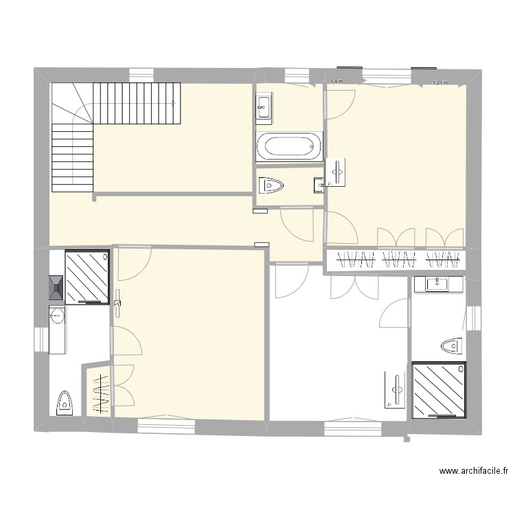 1er étage définitif  sans cotes. Plan de 5 pièces et 56 m2