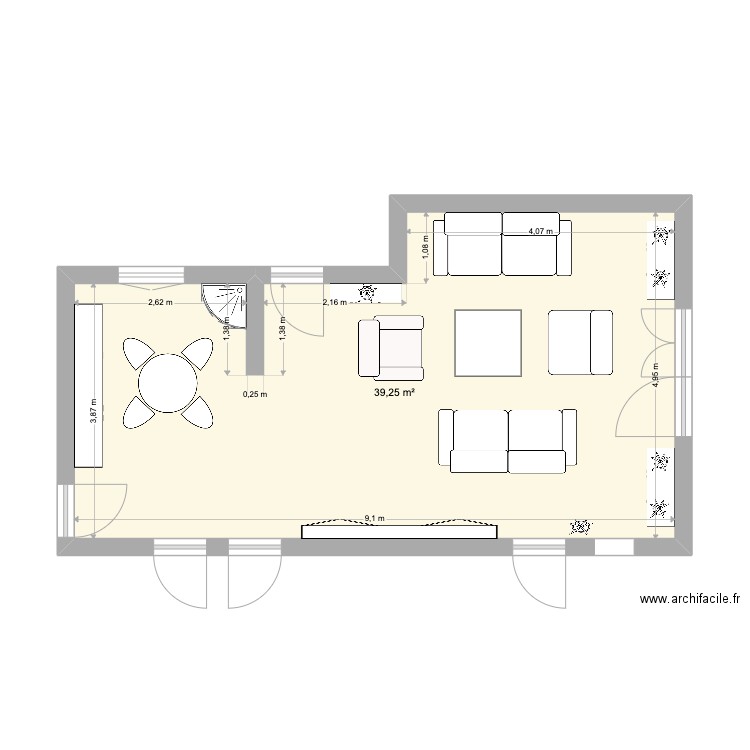 SALON. Plan de 1 pièce et 39 m2