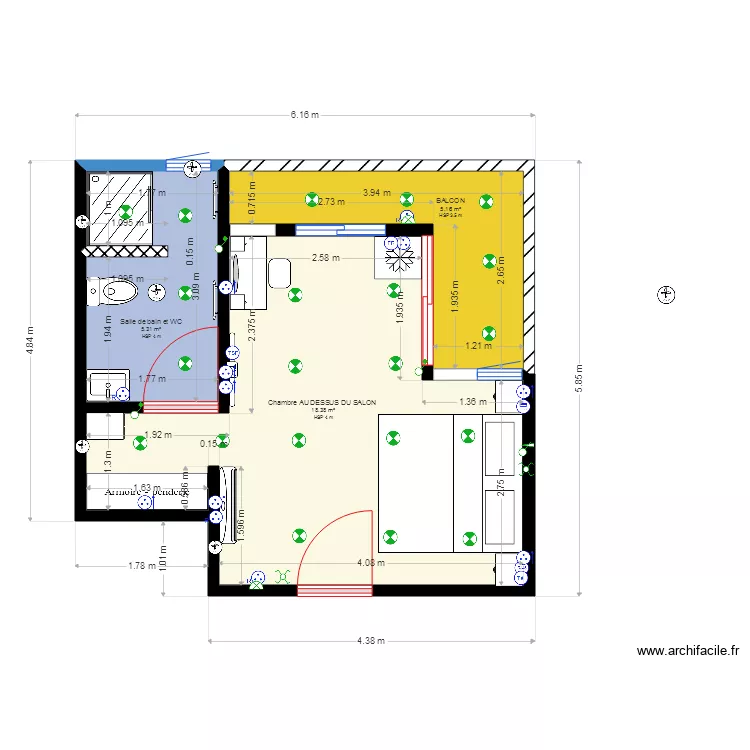 plan en cours au dessus du salon porte modifi&eacute;e. Plan de 