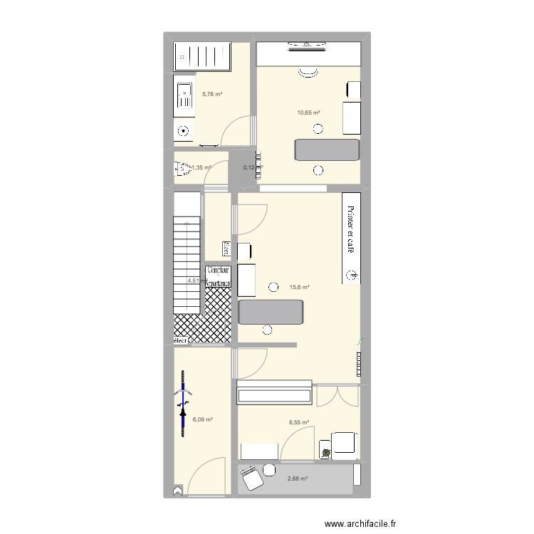 ShopTattoo2. Plan de 9 pièces et 54 m2