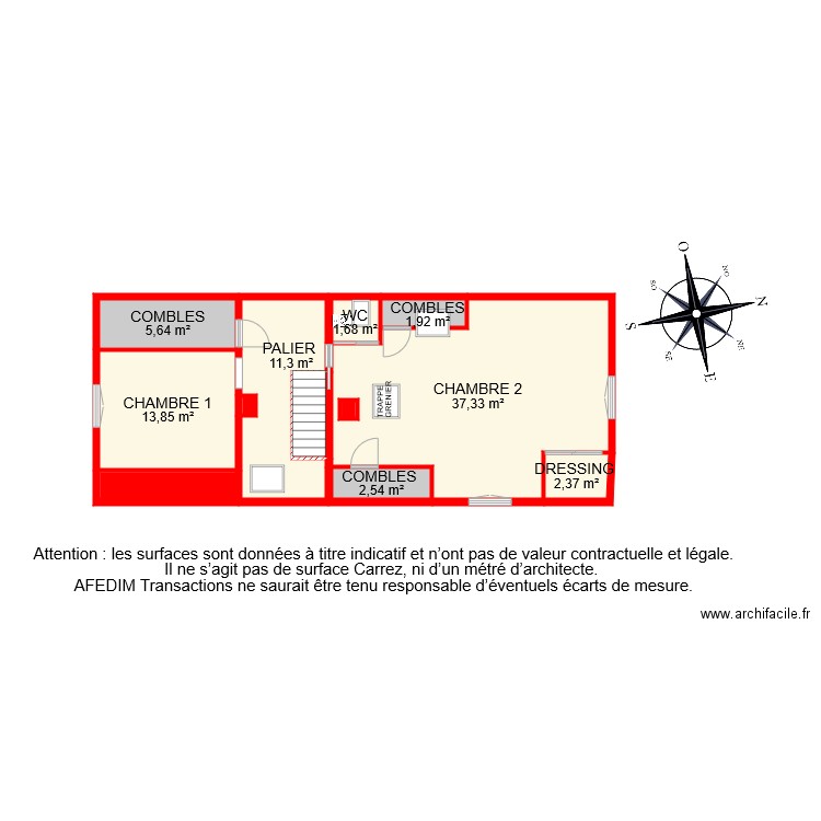 BI 7588 ETAGE PASCAL. Plan de 12 pièces et 83 m2