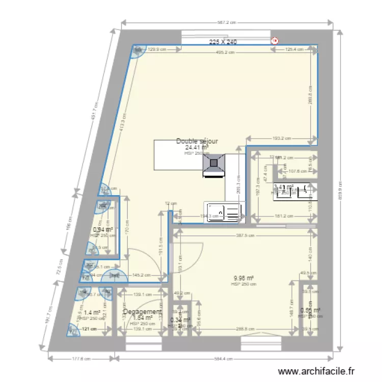 Appart 1 Baie vitr&eacute;e. Plan de 