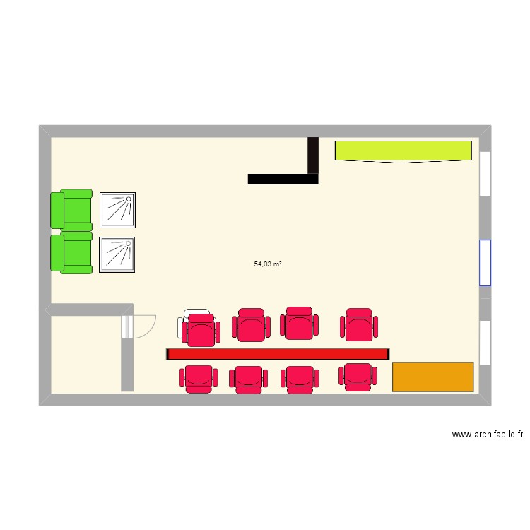 colorii. Plan de 1 pièce et 54 m2