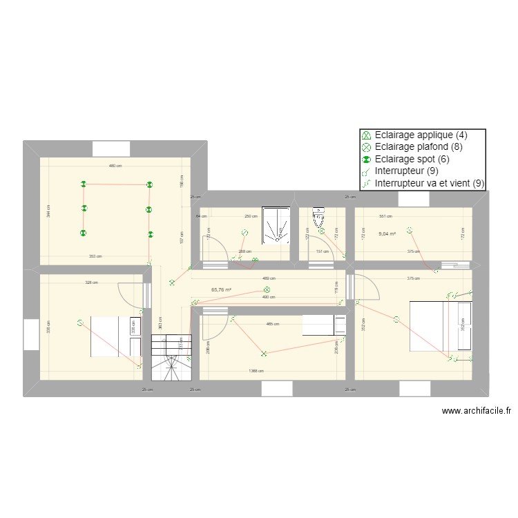 Plan ECL  R+1. Plan de 2 pièces et 75 m2