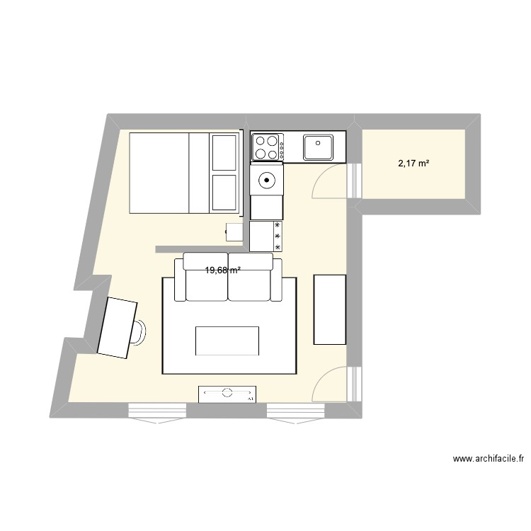 appartement 10e 2022 futur. Plan de 2 pièces et 22 m2