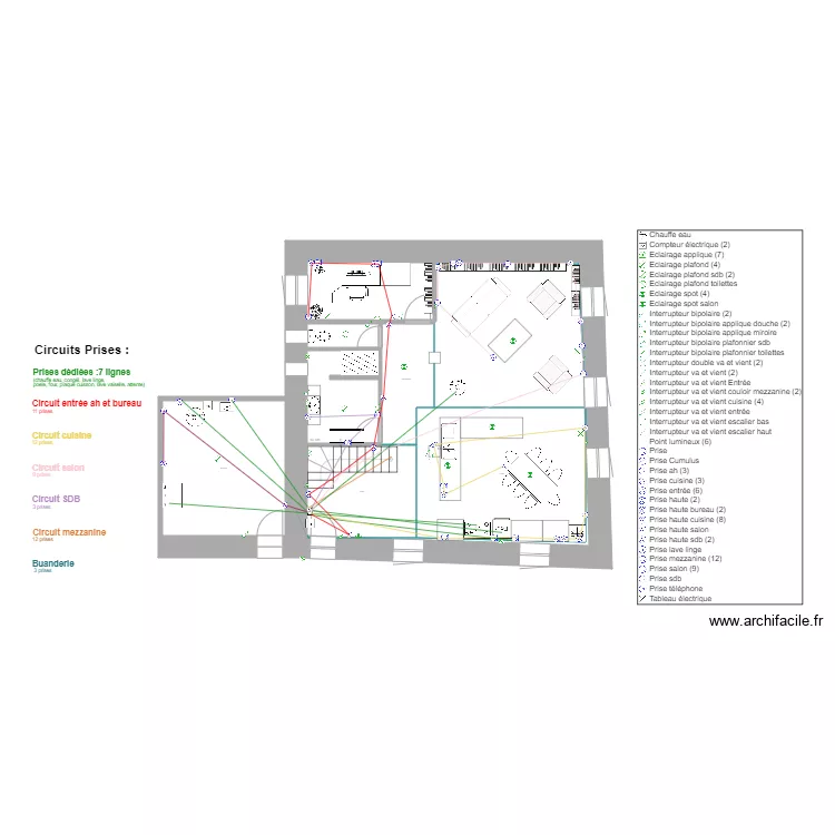 PLAN RDC 2eme VOLET &eacute;l&eacute;ctricit&eacute; PRISES. Plan de 