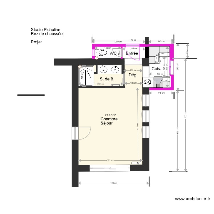 Studio Picholine Rez de chauss&eacute;e  3  2. Plan de 0 pièce et 0 m2