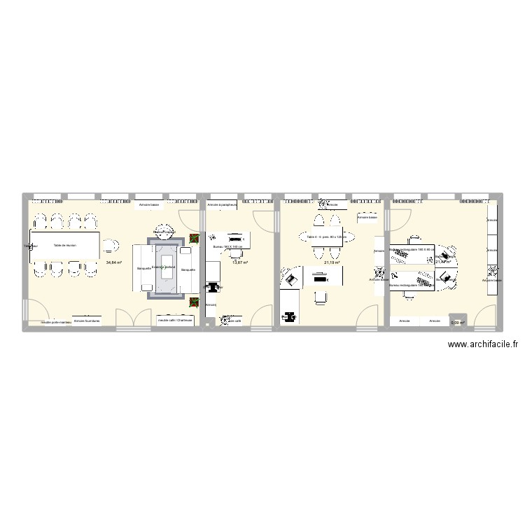 plans bureaux HDV. Plan de 5 pièces et 91 m2