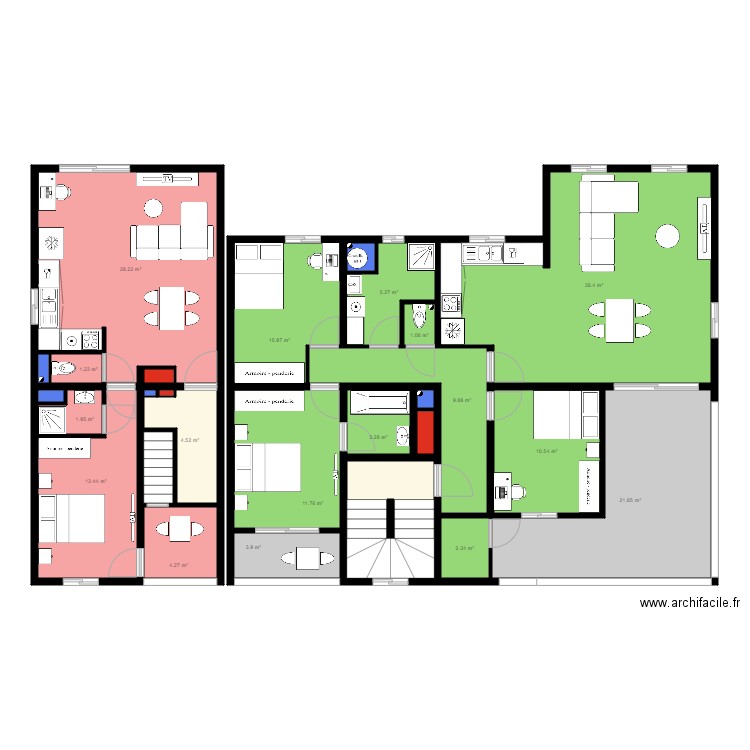 3ème. Plan de 27 pièces et 184 m2