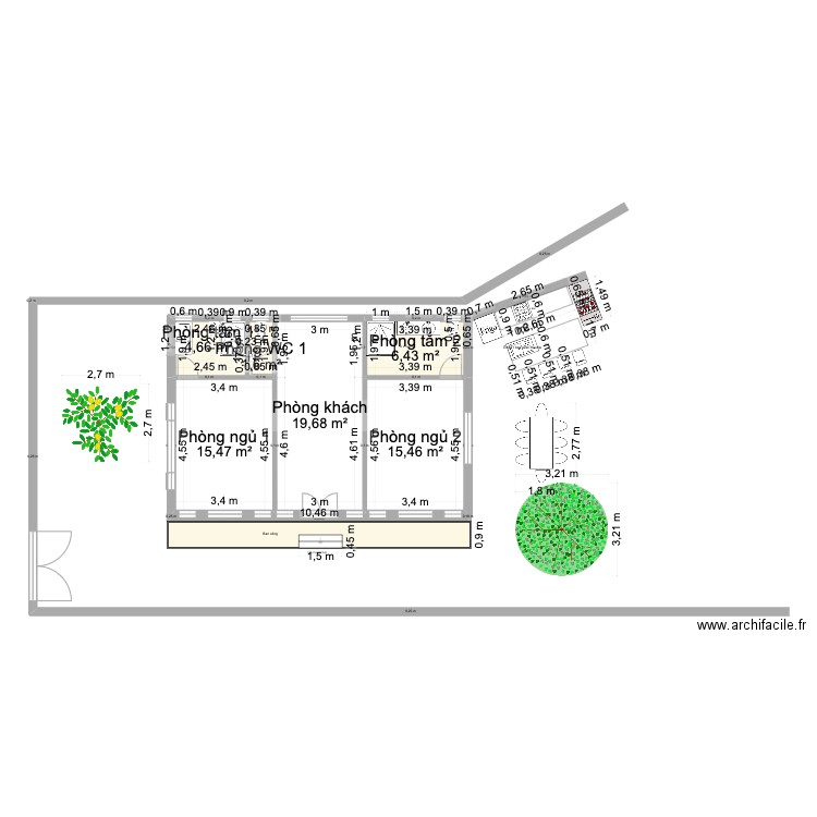 V Hy . Plan de 8 pièces et 128 m2