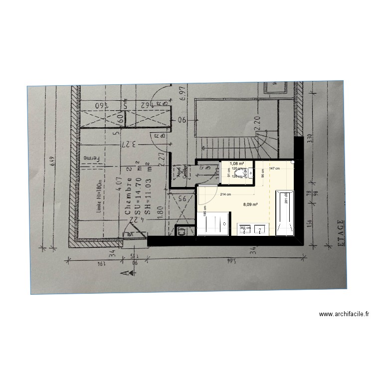 Maunier. Plan de 2 pièces et 9 m2