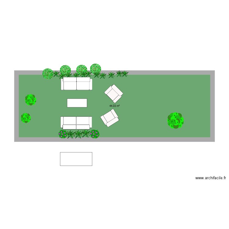 Jardin Salon 1. Plan de 1 pièce et 44 m2