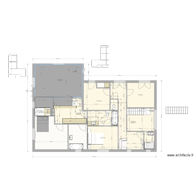                    Yvrac RDC PROJET SDB 3 CH RDC 2022. Plan de 11 pièces et 120 m2