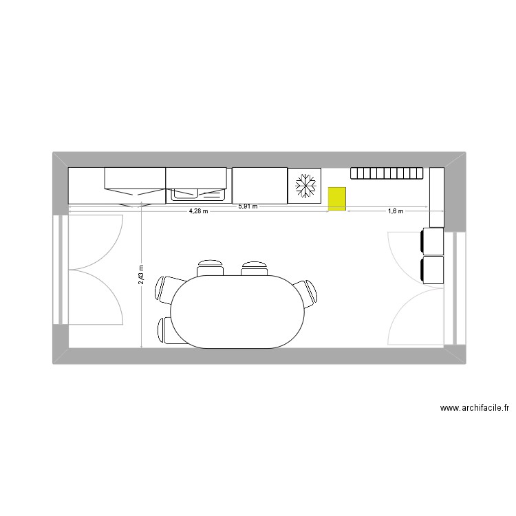 réfectoire. Plan de 1 pièce et 18 m2