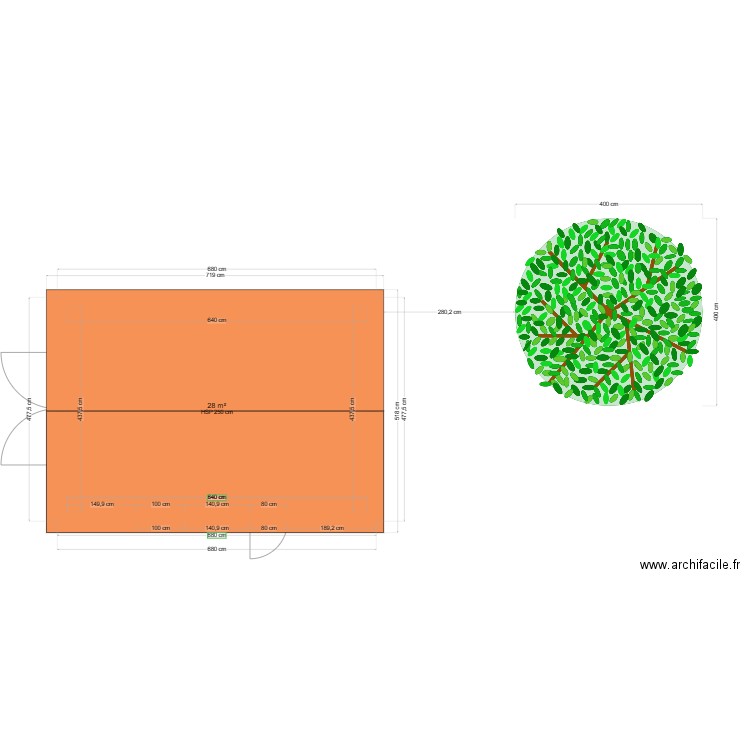 POPOVIC. Plan de 1 pièce et 28 m2